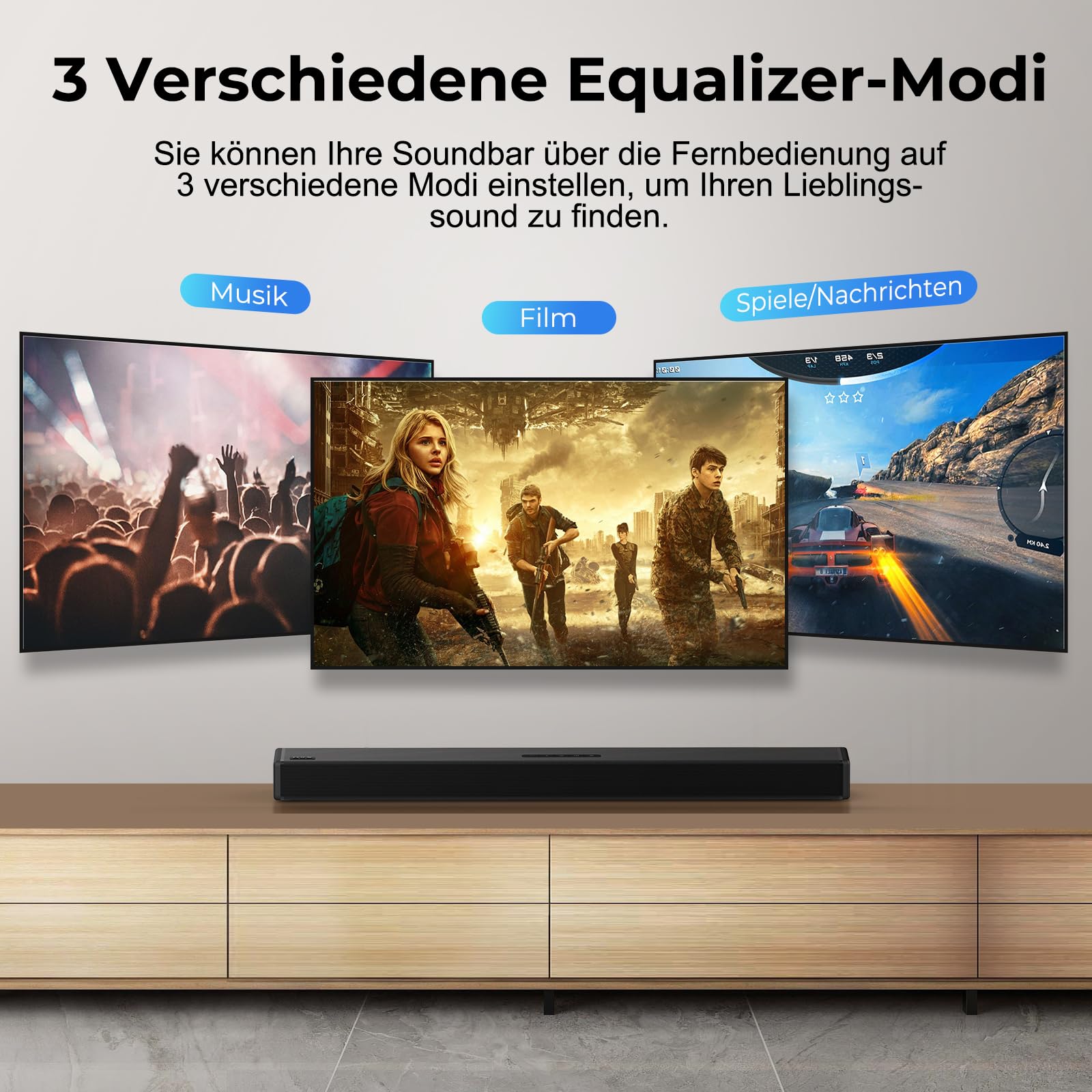 OXS S3 Soundbar für Fernseher, Heimkino-Audio mit Bluetooth 5.0, dynamischer Bass, 3D-Surround-Sound, Dialogverbesserung, AUX/optisch/koaxial kompatibel, mehrere Klangmodi, wandmontierbar