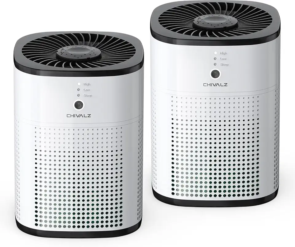 2 Pack CHIVALZ Air Purifiers for Bedroom with True HEPA Filter for Smoke, Dust, Pollen, Pet Dander, Small Air Purifiers for Home Bedroom, Quiet Air Cleaner with 24dB Sleep Mode, White
