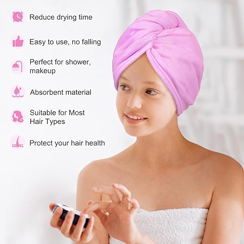 Vista 33 de Basumee Toalla de microfibra para el cabello para niños, paquete de 2 toallas de pelo de secado rápido con turbantes para cabello húmedo, toalla