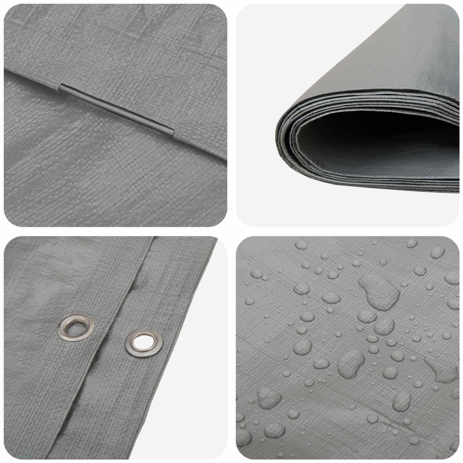 vidaXL Bâche à œillets gris clair 6 x 12 m 260 g/m² PE imperméable avec bord renforcé avec corde, résistante à la moisissure, idéale pour meubles, voitures et camping