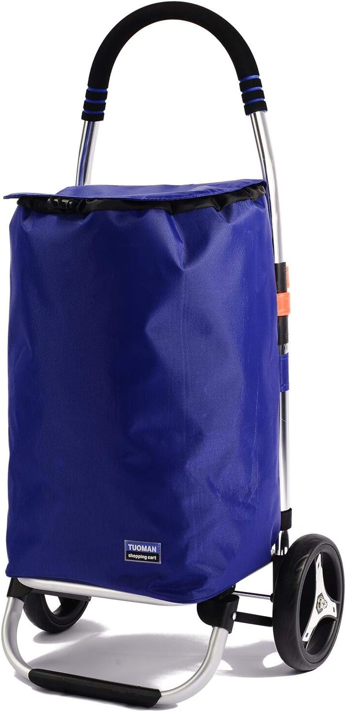 Shopping Trolley, TUOMAN Folding Shopping Carts Rolling Grocery Cart with Wheels for Laundries, Cargo, Beach-Blue