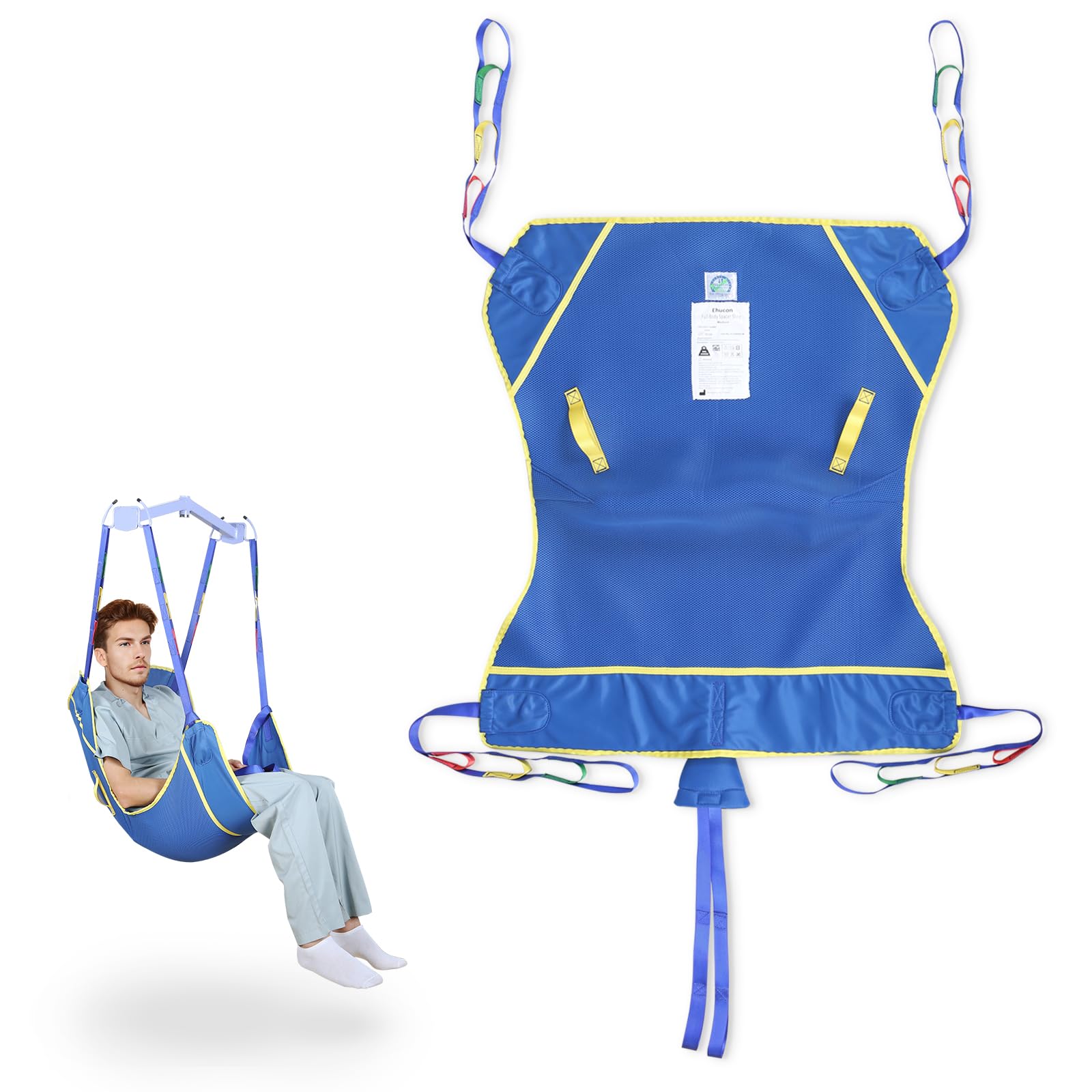 Universal Ganzkörper Hebegurt für Patientenlifter, Atmungsaktives 3D-Mesh Transfergurt für Senioren und Pflegebedürftige, Umsetzhilfe mit Herausfallschutz, bis 230 kg (Blue, mittel)