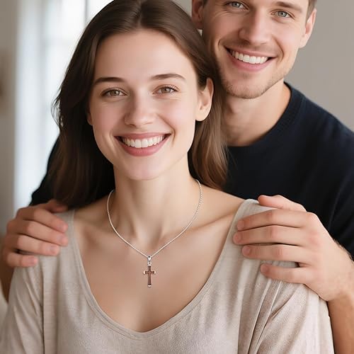 Miniatura 5 de Collar de cruz de plata de ley para mujer, con grabado religioso, fe, esperanza, amor, cruz, collar, joyería, regalos de Navidad para mujeres, unisex