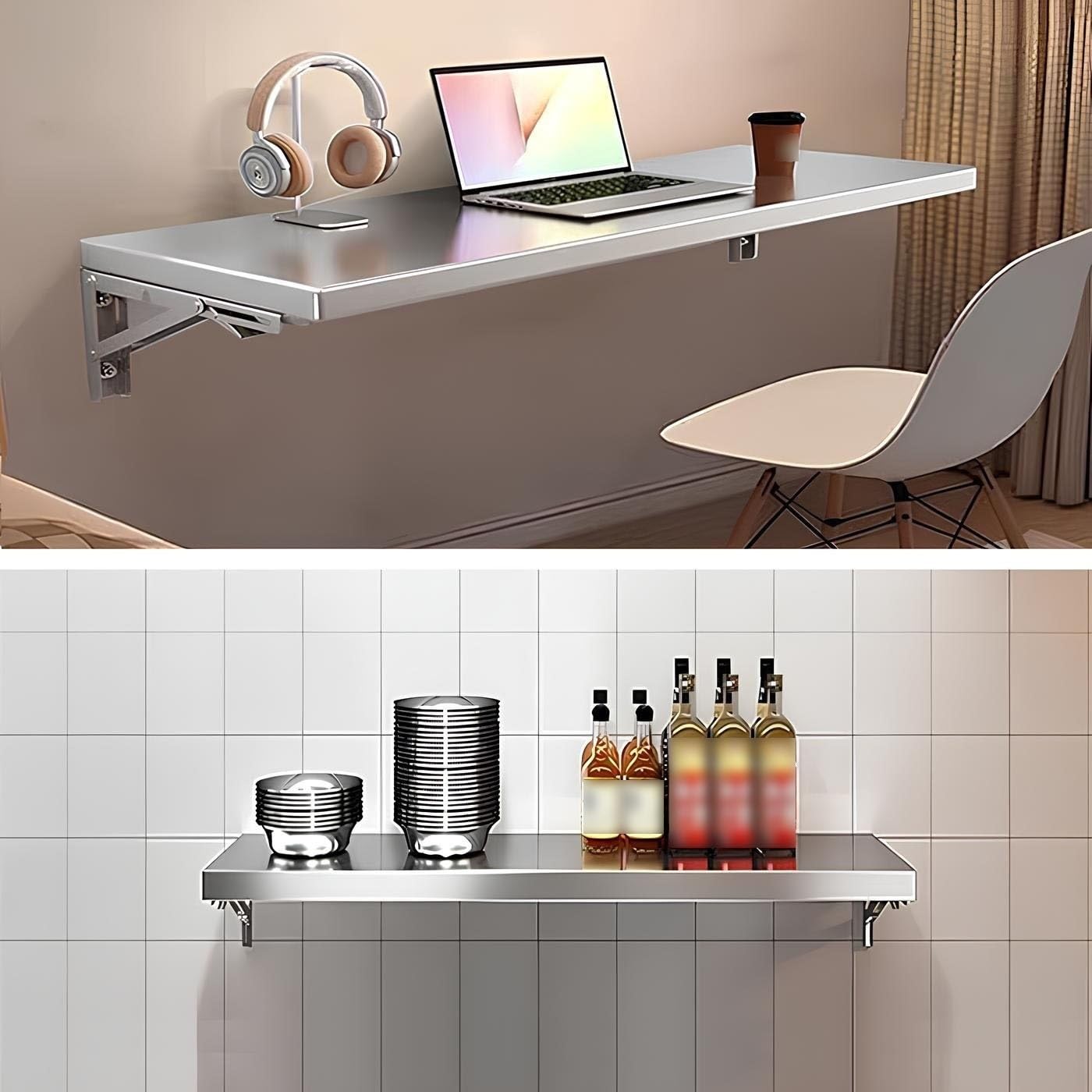 Tavolo Pieghevole da Parete in Acciaio Inox 304, scrivania Galleggiante per Laptop, scrivania Pieghevole da Parete per Tavolo da Cucina, Lavanderia, Ristorante (80 * 30 cm)
