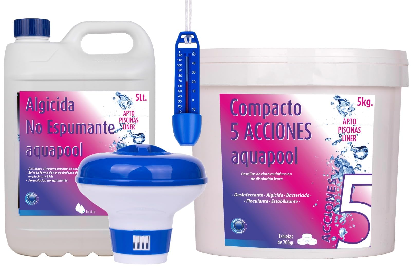 Compacto 5 ACCIONES AQUAPOOL (5 KG) - Pastillas de Cloro multifunción - Disolución Lenta - Apto Piscinas Liner — view 10