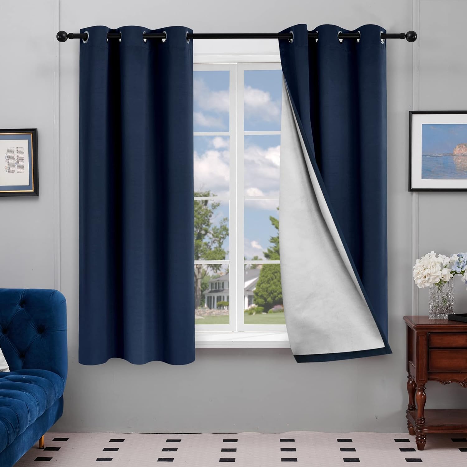 Deconovo Black Out Curtains 54 Inch Long 2 Panels Burg - Thermal Insulated Curtain, Light Blocking Drapes with Silver Coating(42W x 54L, Navy Blue, 2 Panels) Navy Blue 42W x 54L