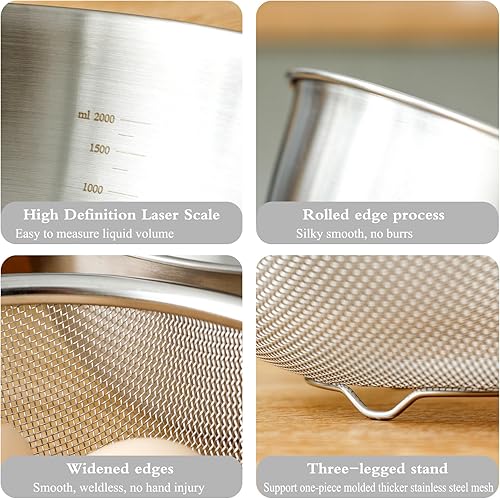 Miniatura 7 de Juego de cestas de drenaje de acero inoxidable grueso para cocina, multifuncional, a prueba de óxido, canasta duradera para drenaje de aceite y