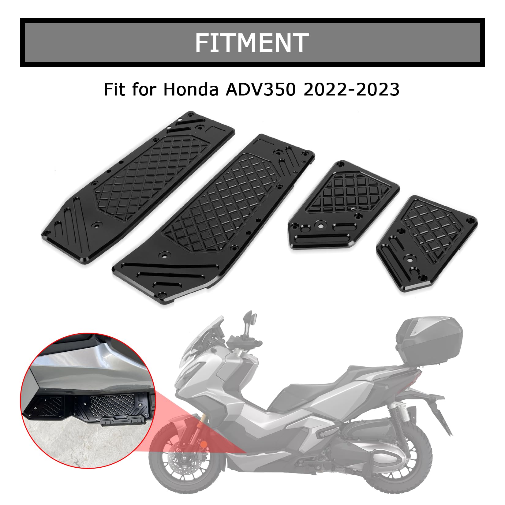 Repose-Pieds Pédale Avant pour ADV 350 2022 2023 2024 2025, PSLER Pédale pour Conducteur Accessoires Décoratifs en Aluminium CNC pour Motos(Noir)