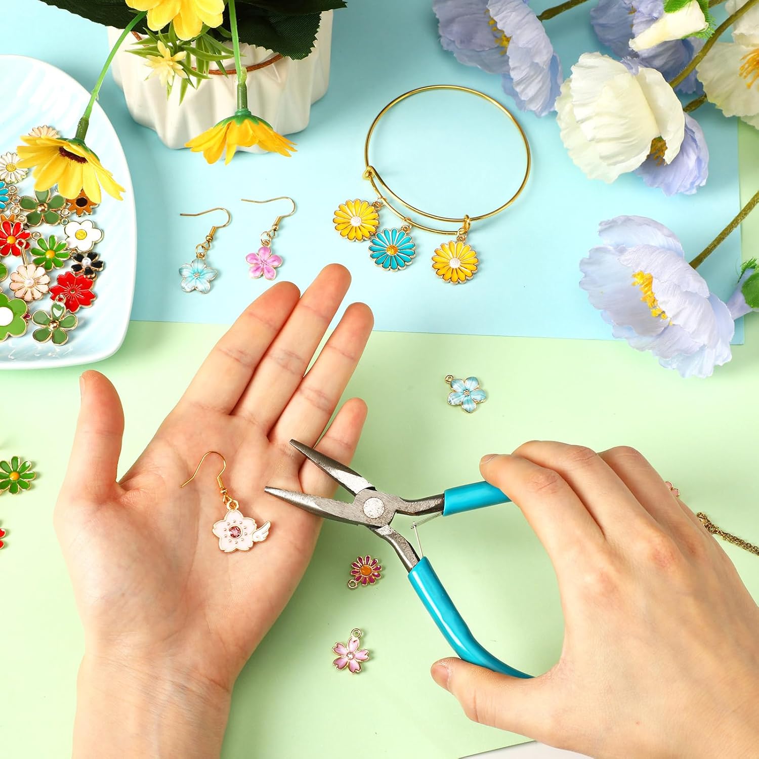 MARFOREVER 40 Pcs/20 Pairs Flower Charms for Jewelry Making Spring Summer Floral Themed Charms Assorted Gold Enamel Charm Pendants for Earrings Necklace Bracelet Making Accessories Gift for Mom Women - Image 4