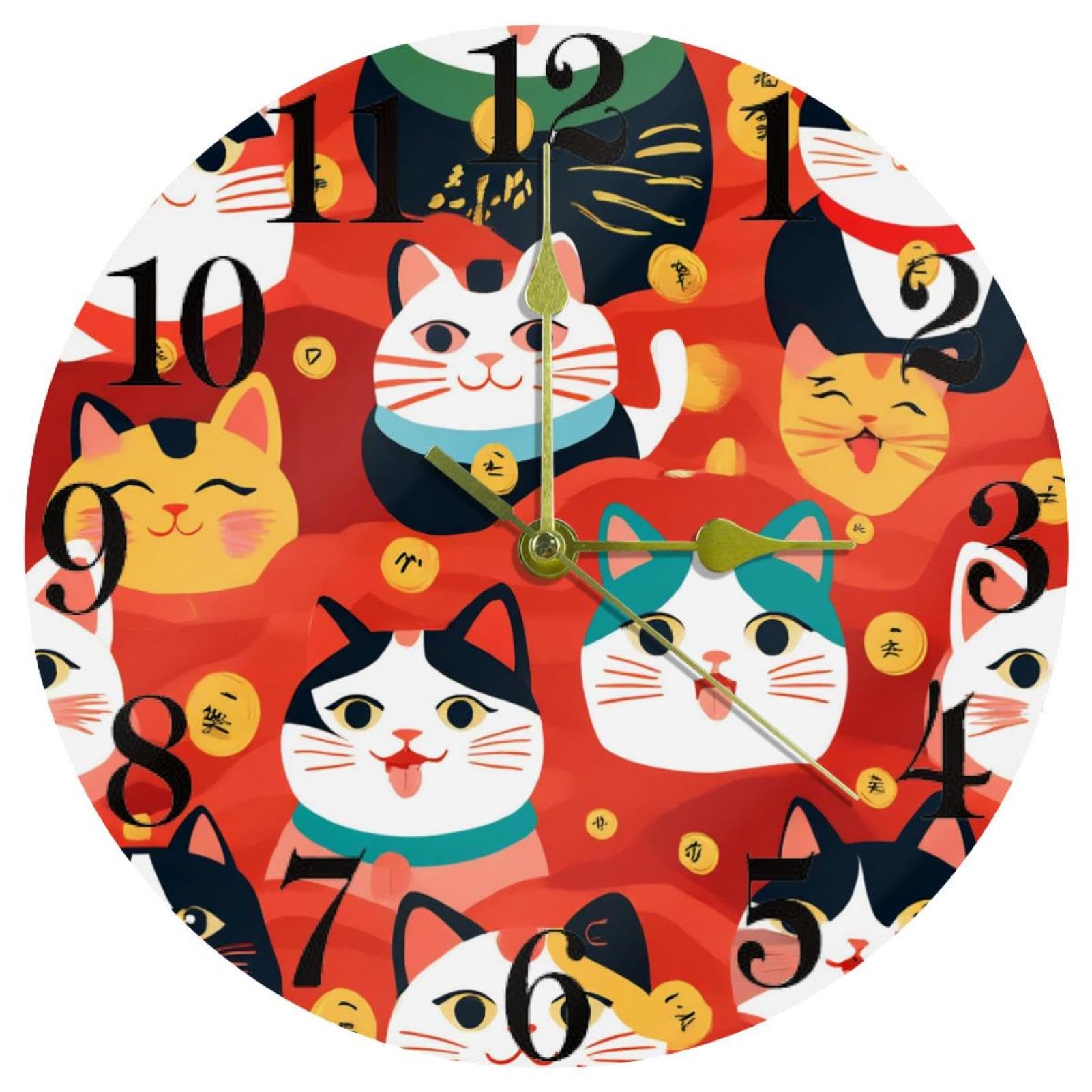 Horloge murale silencieuse Maneki Neko pour une cuisine zen sans tic-tac