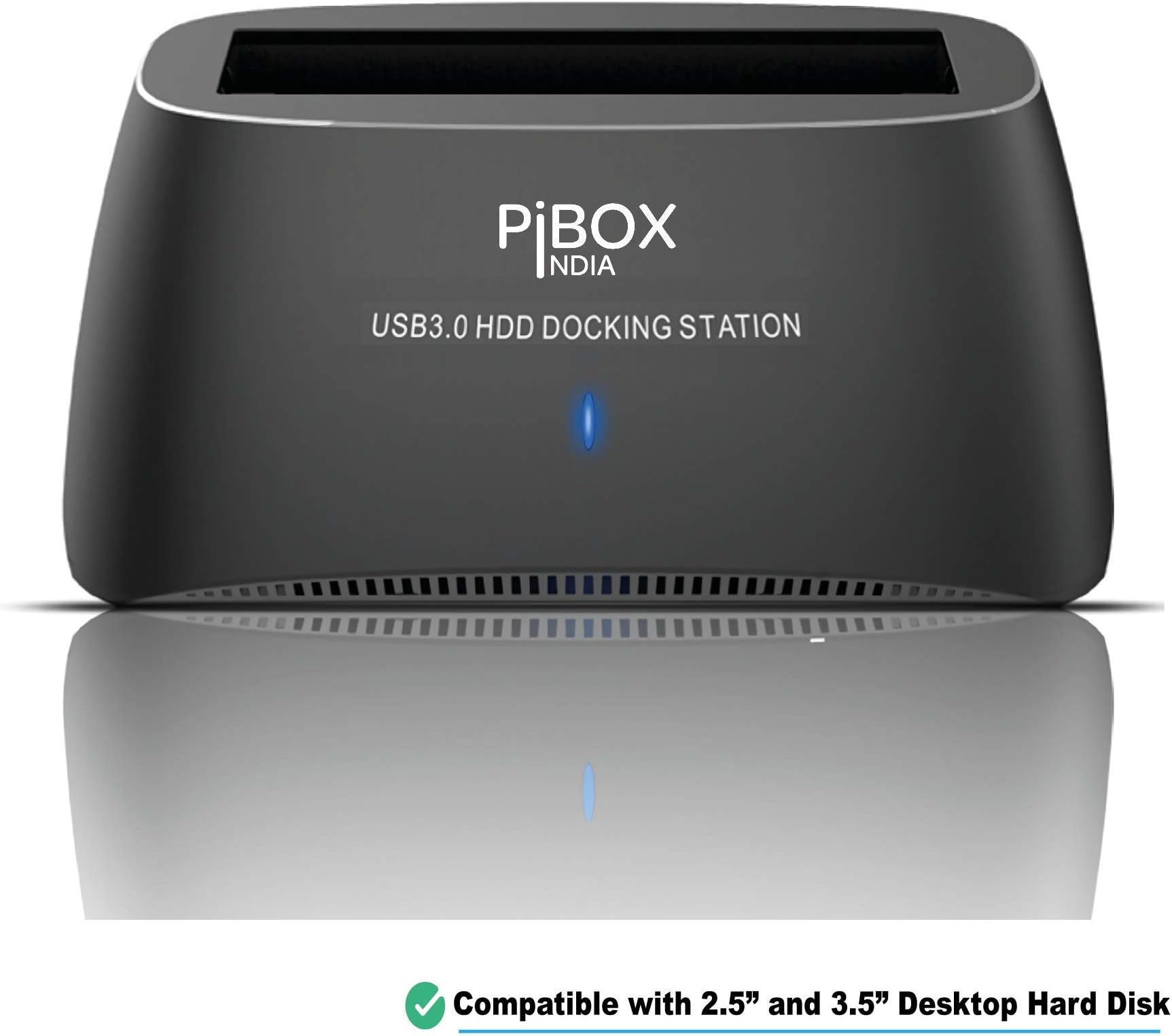 PiBOX India, USB 3.0 Hard Drive Docking Station (USB to SATA Docking Station) with 10TB+ Drive Support for 2.5 Inch & 3.5 Inch HDD SSD- Supports SATA I, II, III and UASP ASM1153e- Top-Loading Design