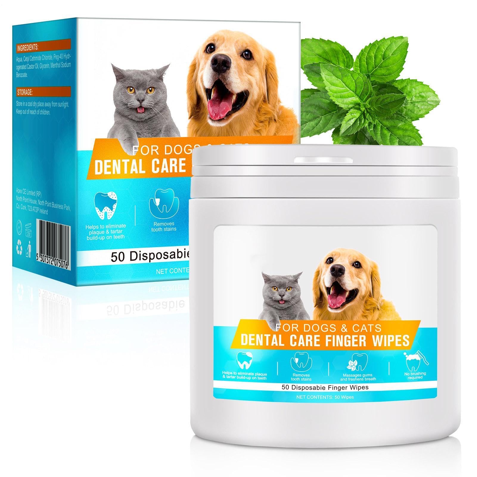 5 salviettine per dita per animali domestici - Cuscinetti per le dita per cani puliti per animali domestici, confezione da 50 salviettine per la pulizia dei denti, salviettine per denti per cani,