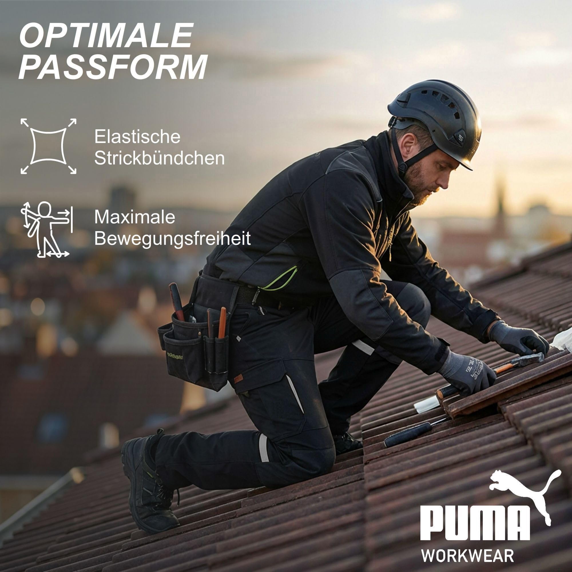 PUMA Workwear Arbeitshose Herren - Mit 4-Wege Stretch - Robuste Hose mit verstärktem Kniebereich und Gummizug im Bund - Erhöhtes Rückenteil - Bundhose mit verlängerbarem Hosensaum
