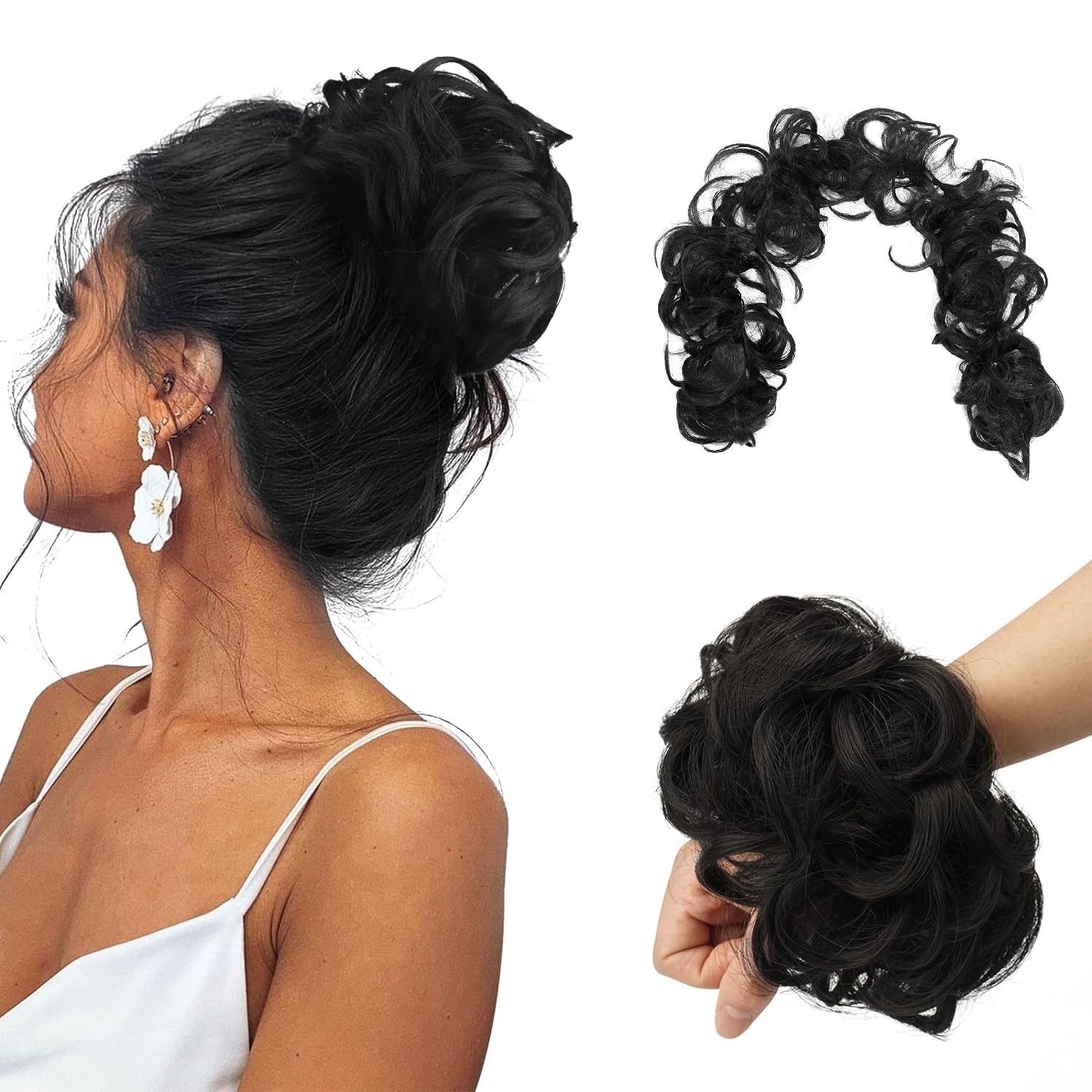 Prime Women Synthetic Frill Hair Extensions For Ponytail And Bun Juda Maker Messy Bun Hair Extension (Natural BLACK) Pack Of 1