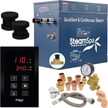 12kW Steam Sauna Generator Premium Bundle 240V with Touch Pad Control, Steamheads, Pressure Relief Valve, Built-in Auto Drain and Plumber Quick Install Kit Matte Black