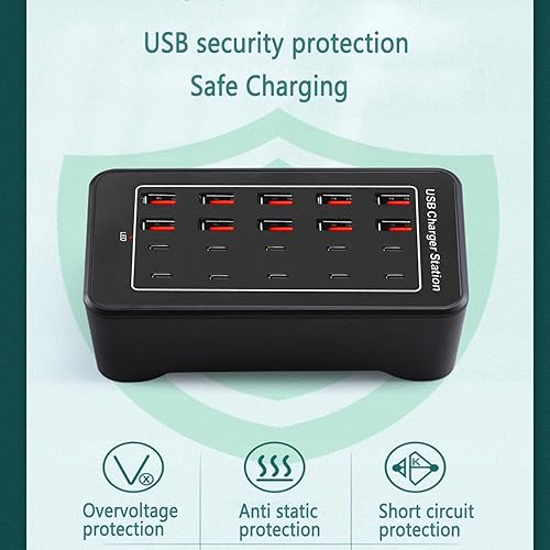 Miniatura 5 de Bloque de cargador USB C, 100 W (20 A) 20 puertos multipuerto USB Hub cargador de pared rápido de escritorio, 10 puertos USB C y carga USB