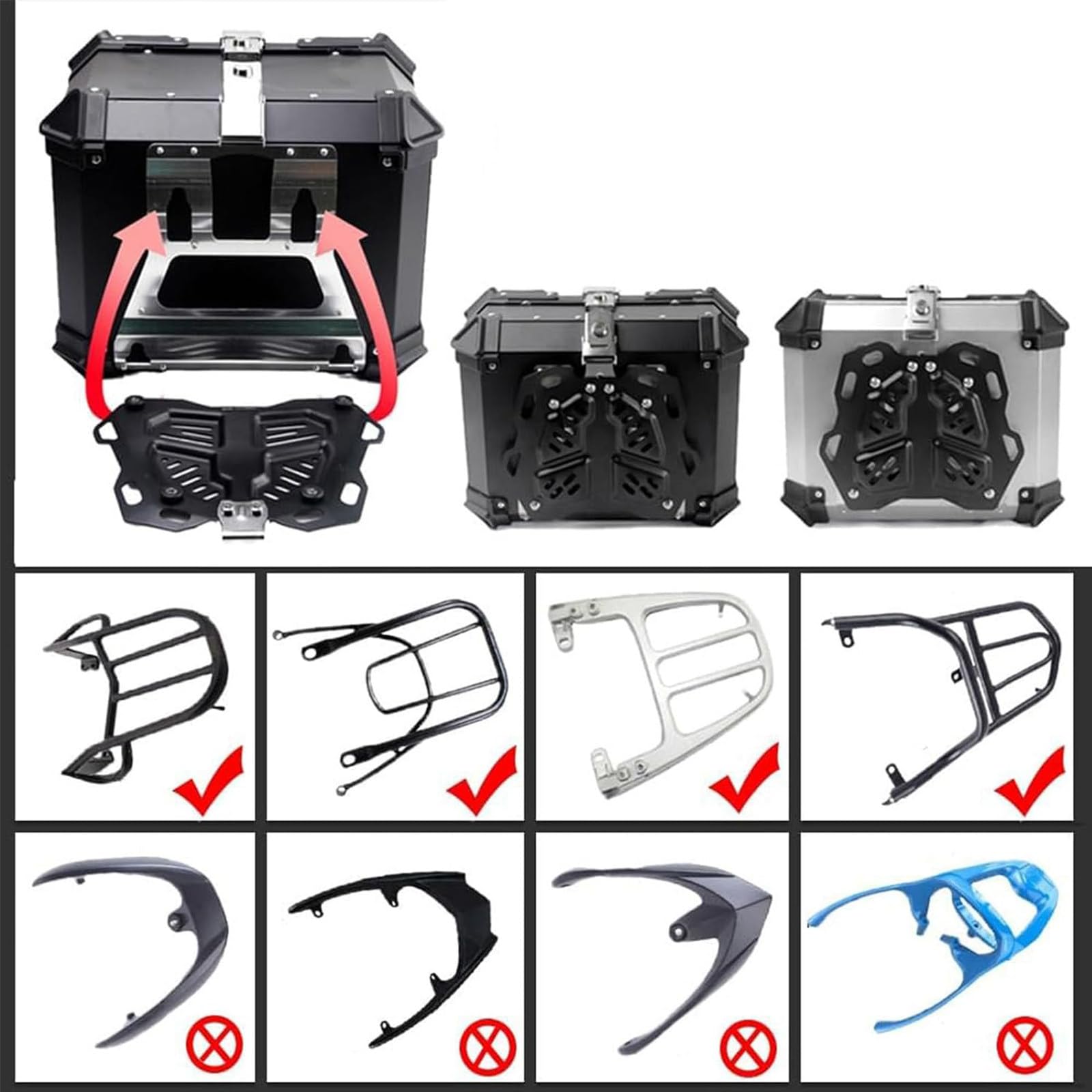 Top Case de Moto 45l/55l/65l/80l/100l, adapté à Tous Les Types de boîte de Rangement de Moto légère et Lourde, pour Ranger Les Grands Bagages de Casque,Silver-65L