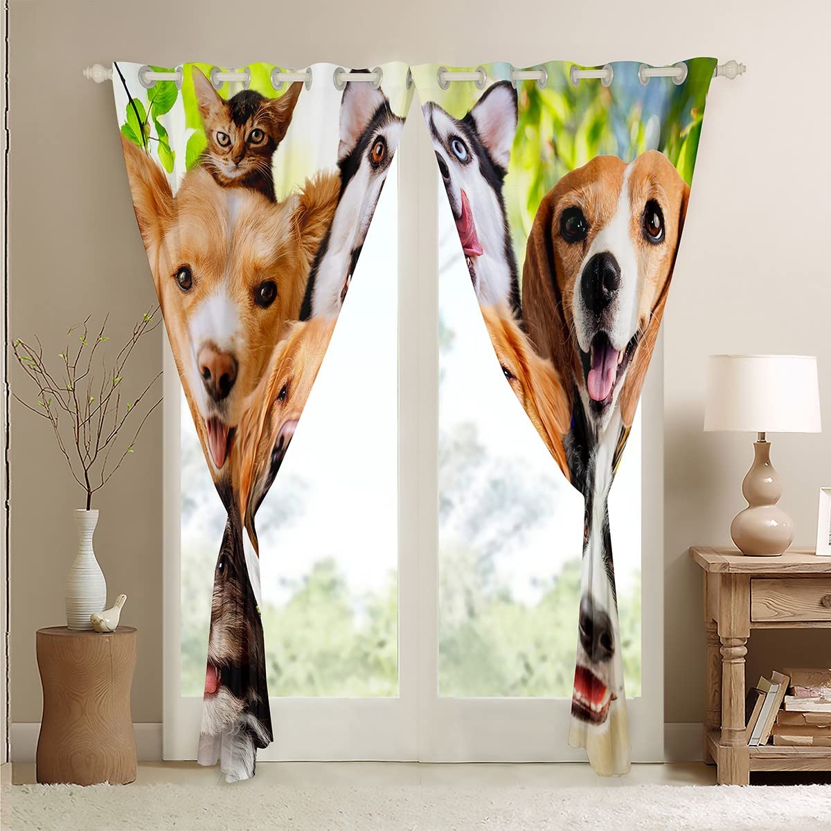 Loussiesd Cute Dog Curtain Kids Cartoon Dogs Window Curtains for Bedroom Living Room Toddler Children Lovely Cat Pet Puppy Window Drapes Kawaii Animal Window Treatments,W46*L54 - Image 4