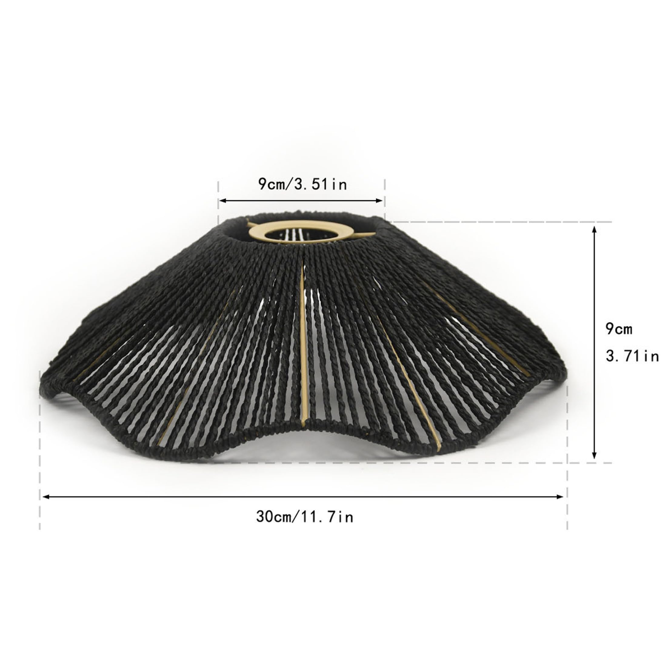 Paralume per lampada a sospensione, paralume per lampada a sospensione Boho, corda di carta e decorativa sospesa in ferro intrecciato nero.
