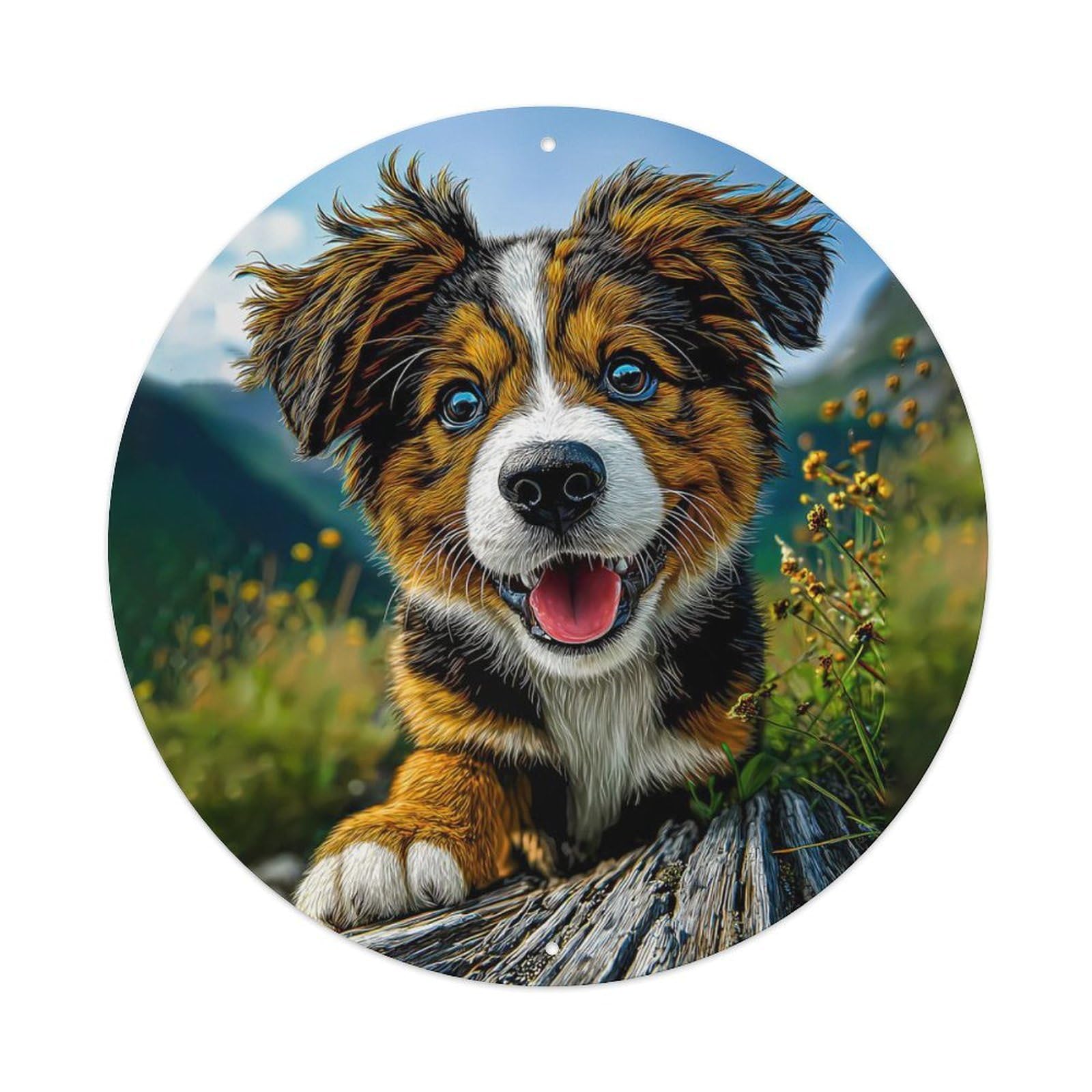 Animal Australian Shepherd Puppy Blue Eyes Happy Outdoor Vintage Metal Tin Sign Plaque Wall Decor for Cafe, Club Bar, Office, Garden Metal Poster 8x8Inch