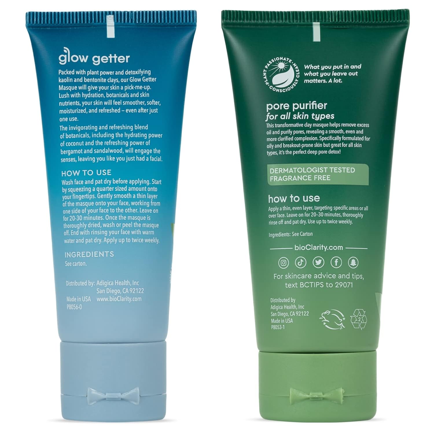 BioClarity Face Mask Set | Includes Clarifying and Hydrating Masks for Soft, Smooth, Refreshed Skin | 100% Vegan Ingredients | With Coconut, Bergamot, Sandalwood, Tea Tree, Aloe, and Floralux