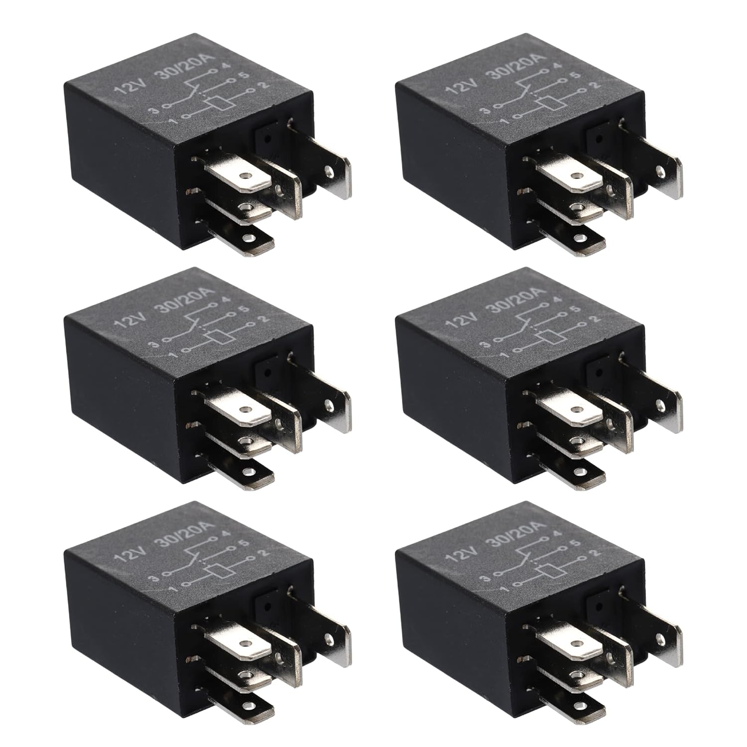 X AUTOHAUX 6 Pcs DC 12V 30A SPDT Universal Automotive Relay Car Fuse