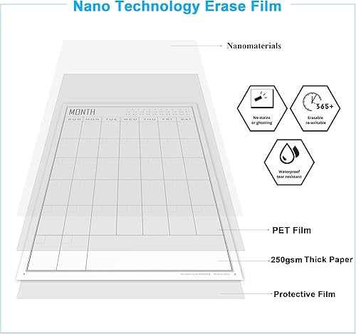 Miniatura 6 de Calendario grande de borrado en seco para pared, calendario de pared laminado gigante de 3 meses, planificador mensual de pizarra blanca grande en