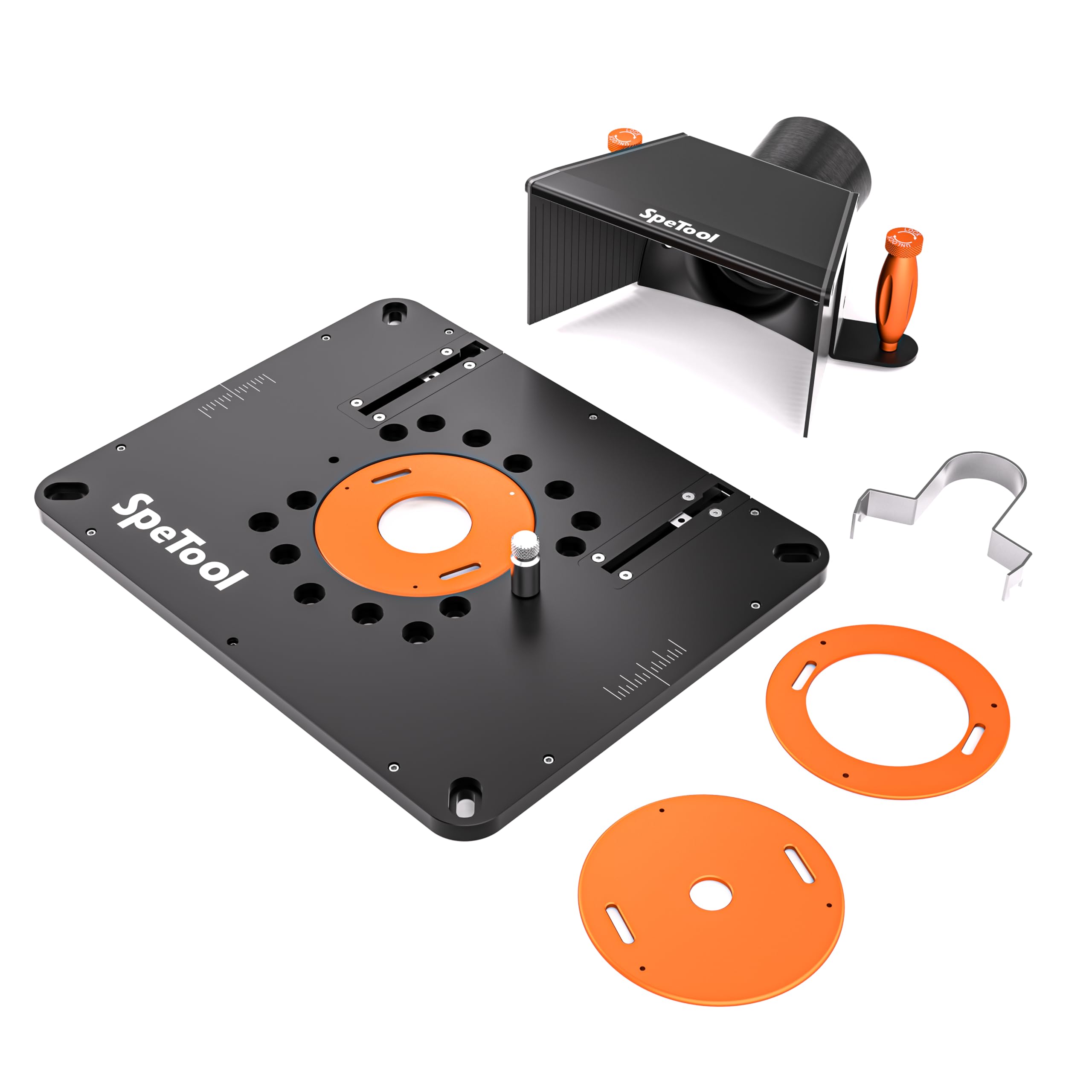 SpeTool Mesa de fresado de aluminio, placa de fresado con aspiración de polvo ajustable, placa de fresado preperforada, compatible con la mayoría de fresadoras superiores