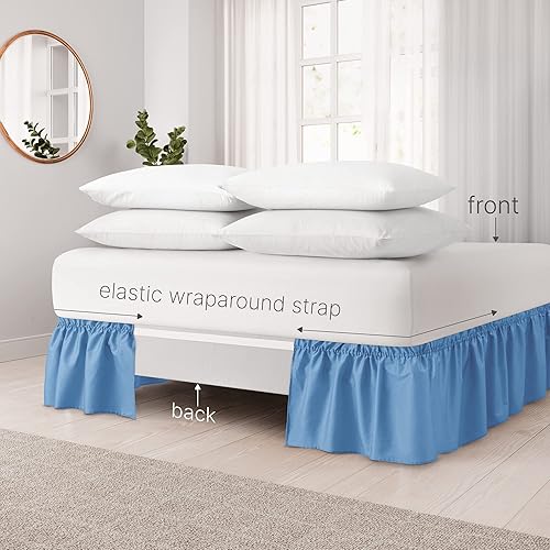 Miniatura 3 de CGK Linens - Falda de cama envolvente con volantes, color azul mezclilla, para camas de tamaño matrimonial con caída de 18 pulgadas, correa elástica