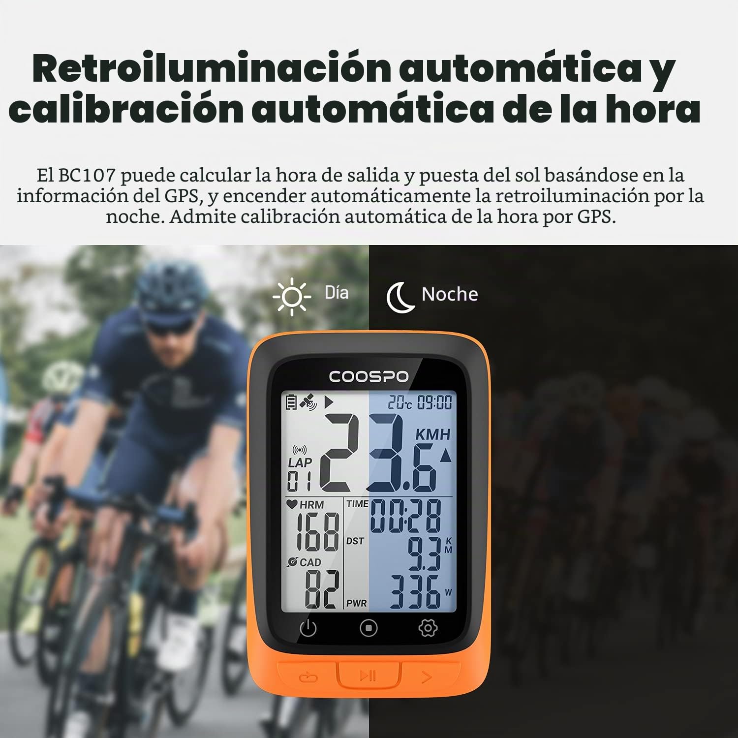 COOSPO BC107 Velocímetro inalámbrico, Alibración automática del Tiempo de adquisición de la señal, Impermeable IP67 | Bluetooth Ant+| 2,4 Pulgadas Retroiluminación Automática Adecuado para Todas Las