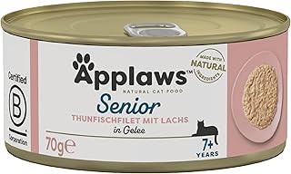 Applaws natürliche komplette nasse Katze Futter für ältere Katzen, Thunfisch mit Lachs in Brühe, 70 g Zinn (Packung mit 24) product image