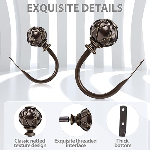 Miniatura 5 de KAMANINA - Soportes decorativos para cortinas con ganchos de amarre con tornillos de montaje en pared, remates de textura de red para cortinas