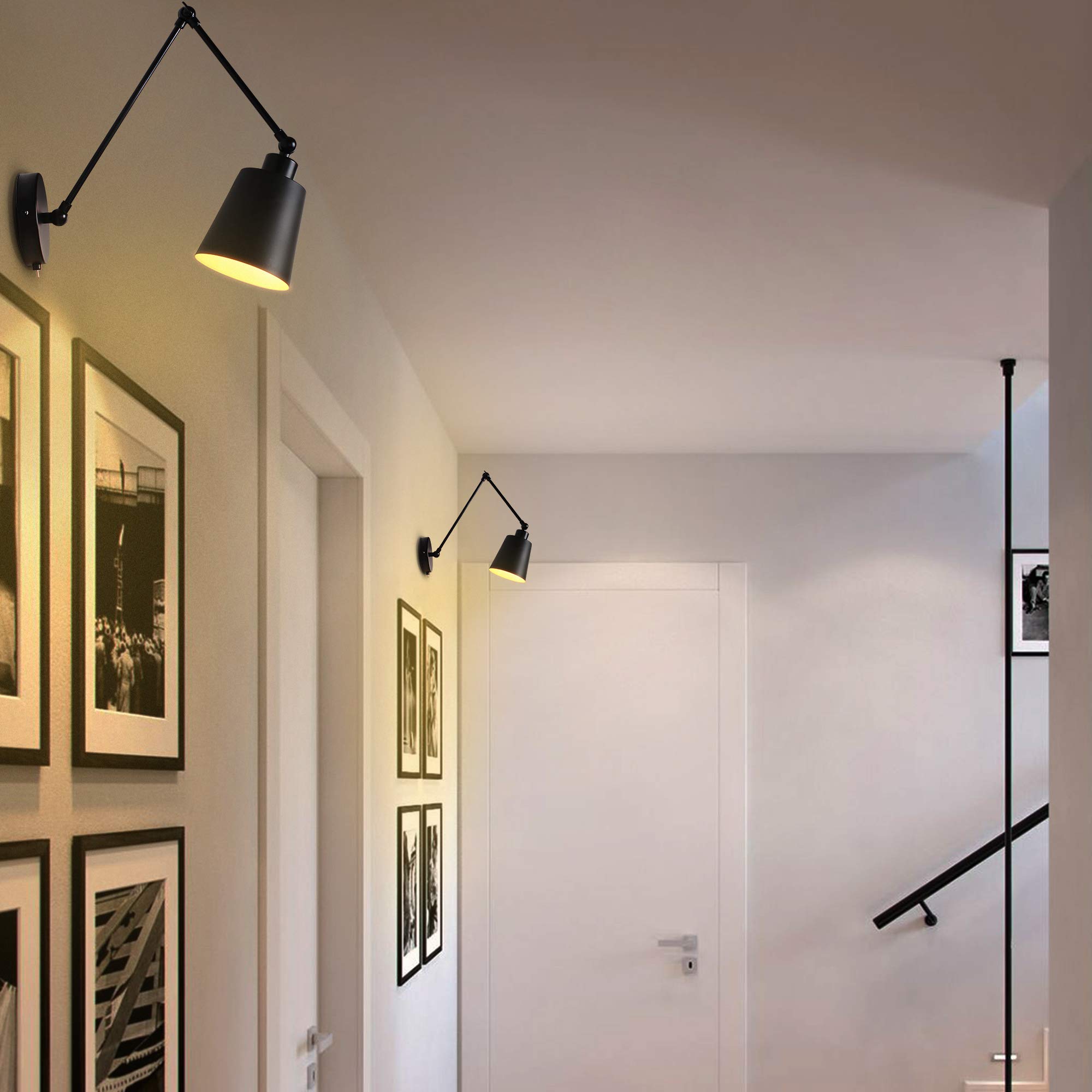 MantoLite Lampade da Parete Braccio Oscillante con Interruttore, 60CM Lampada da Comodino Luce Di Lettura, Nera Opaca Specchio da Camera Illuminazioni per Pareti Lampade Applique (Includi lampadina)