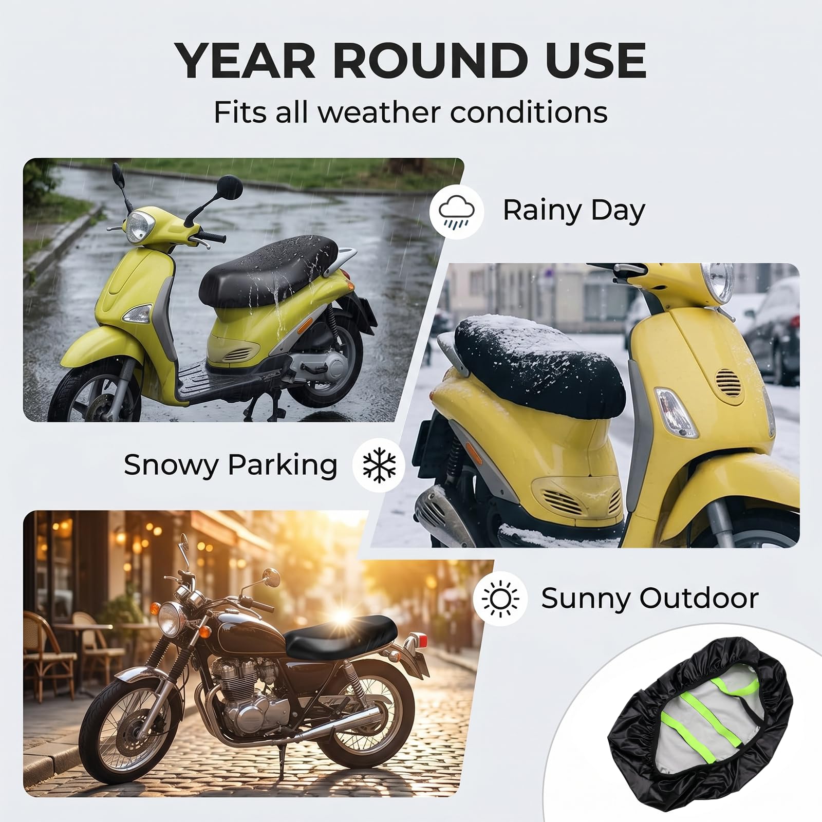 Copri Sella Scooter Universale, Coprisella Scooter Impermeabile, Elasticizzato, Antigraffio, Protezione Sole e Pioggia, Facile da Usare, 80x60cm, Nero
