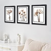 Vista 3 de 3 piezas de arte de pared con marco de flores para oficina, sala de estar, 12 x 16 pulgadas, elegante tulipán negro enmarcado, arte moderno