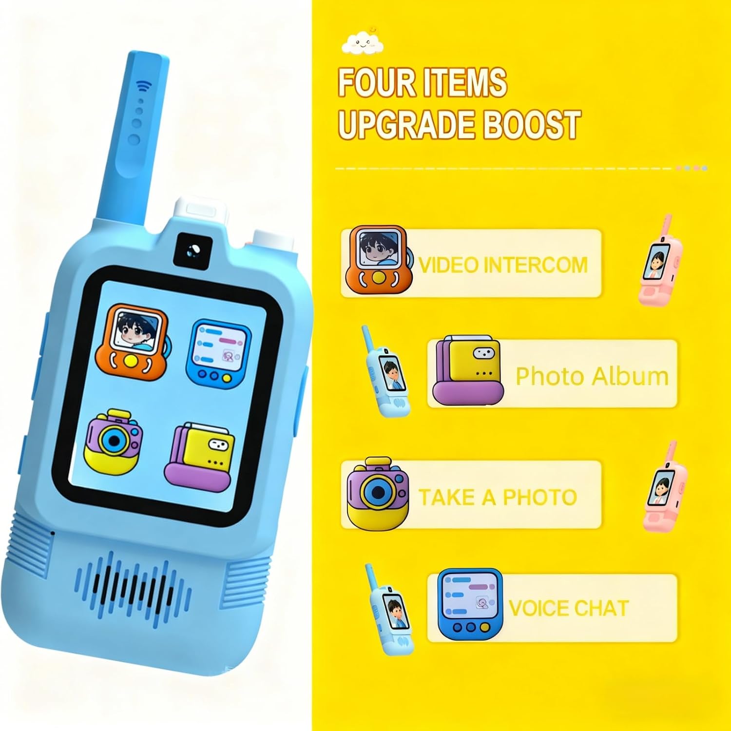 Video Walkie Talkies for Kids 2 Pack, Dual Cameras Kids Walkie Talkies with 2.0 Inch IPS Screen, Long Range 600M Indoor Outdoor Walkie Talkies for 3-12 Year Old Boys Girls (Blue+Blue)