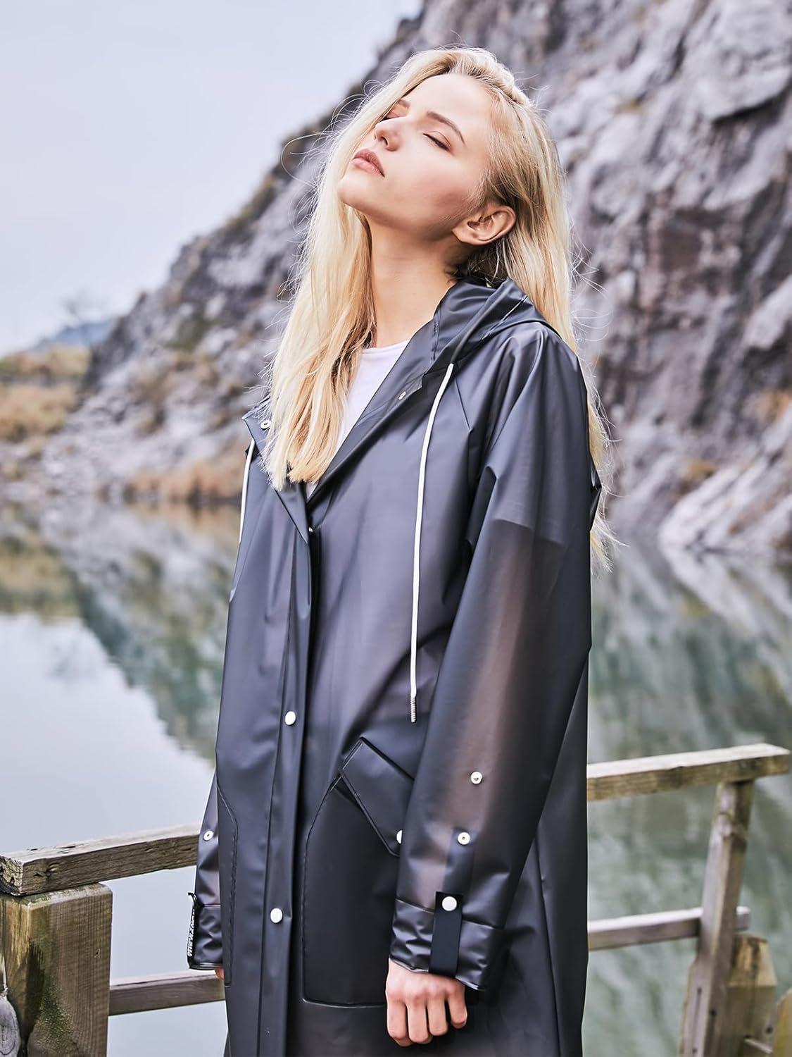 L-Rain TPU Clear Rain Coat for Women - Waterproof Packable Fashion Rain Poncho with Hood Reusable Raincoat - Image 2