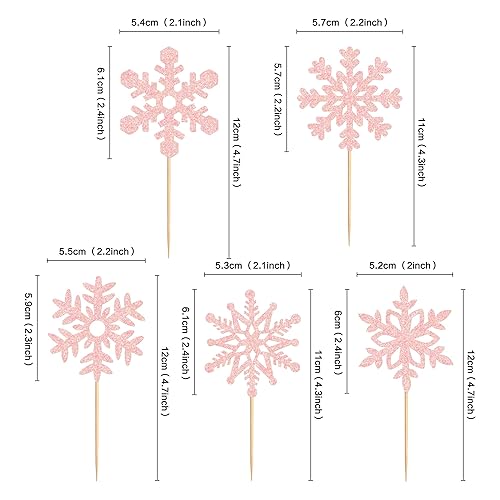 Miniatura 2 de Ercadio 25 piezas de copos de nieve para cupcakes con purpurina y copos de nieve para cupcakes, decoración de pasteles de copo de nieve azul