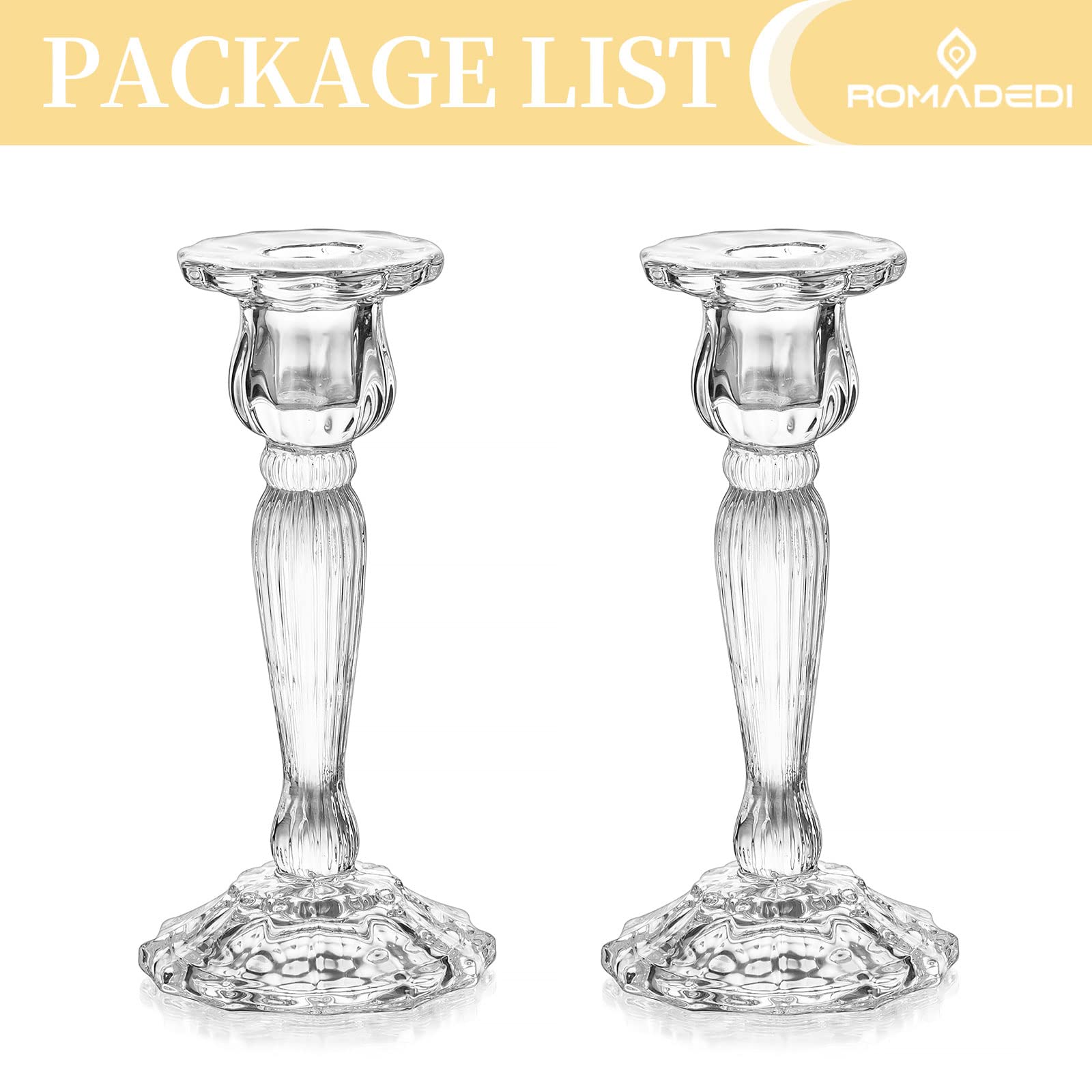 Romadedi Porta Candele Candelabri Cristallo - Set di 2 Portacandele in Vetro Elegant Candelabro da Tavolo per Centrotavola Candele Decorazioni Casa Compleanno Natalizie Matrimonio Festa