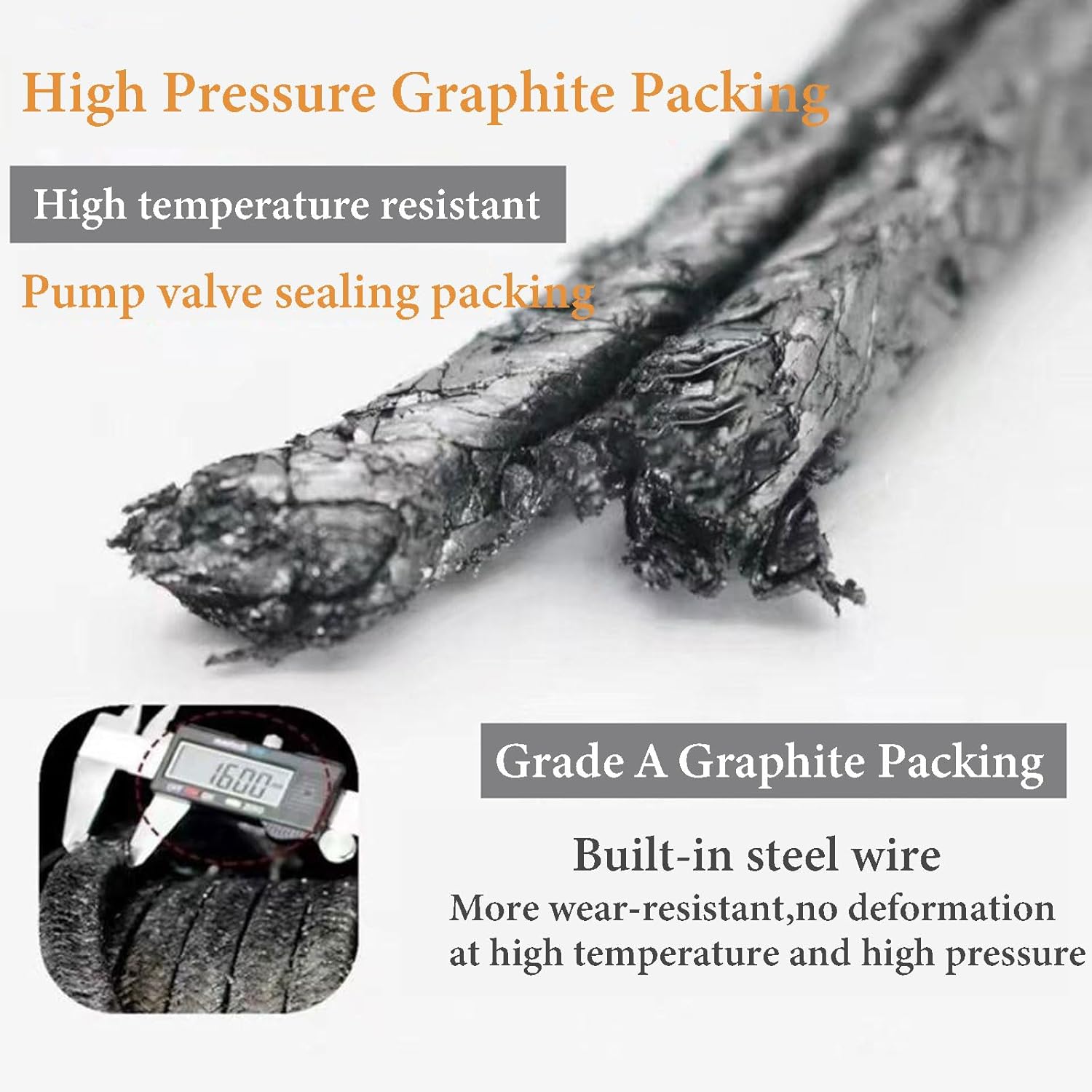 Expanded Flexible Graphite Packing Graphite Braided Compression Packing Grade A Wire Reinforcement For Mechanical Seals, Pump Covers And Valve Ste(Size:0.23in×0.23in（6mm×6mm）,Color:Length: 9.8ft (3m))