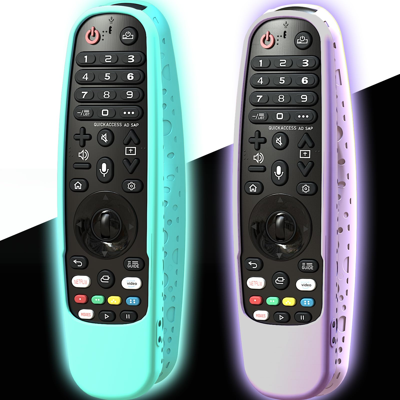 2Pack Case for LG Magic Remote MR23GN 2021-2024, Cover for LG Remote MR22GA MR22GN MR23GA MR24GN Silicone Skin Sleeve Glow in The Dark Blue and Purple