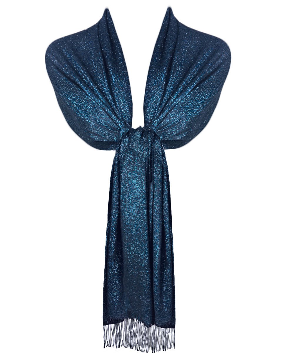 TOSKATOK Ladies Womens Stylish Glitter Sparkle Evening Shawl Pashmina Wrap Stole with Tassel Finishing Cosmic Blue