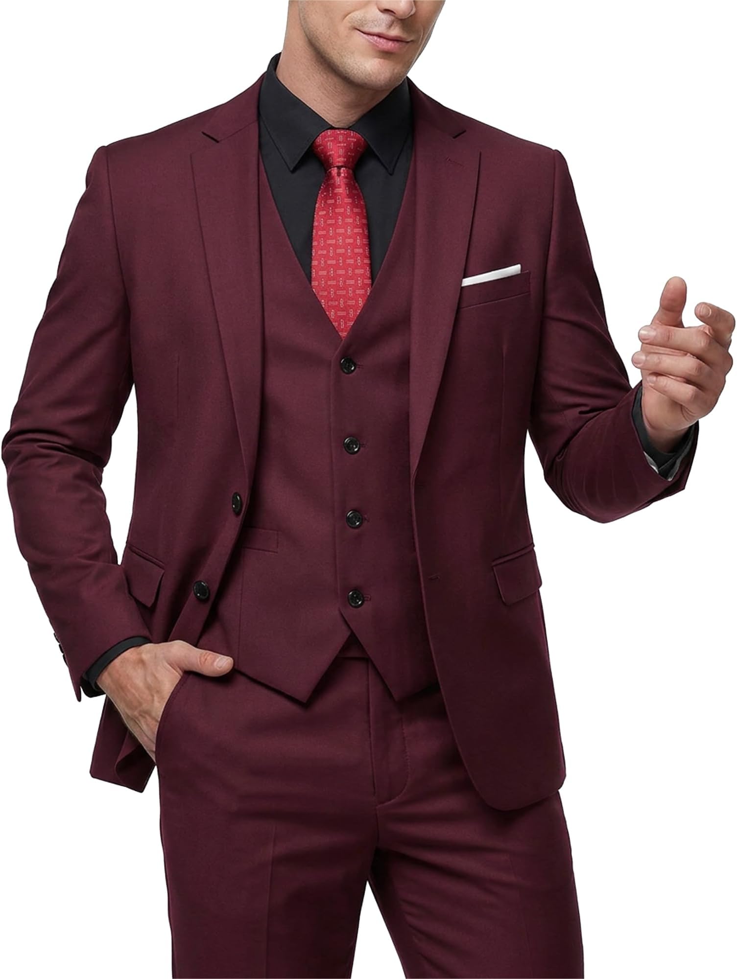 MY'S Men's 3 Piece Slim Fit Suit Set with Tie, 2 Button Blazer Jacket Vest & Pants, Business Wedding Party Prom Suit for Men