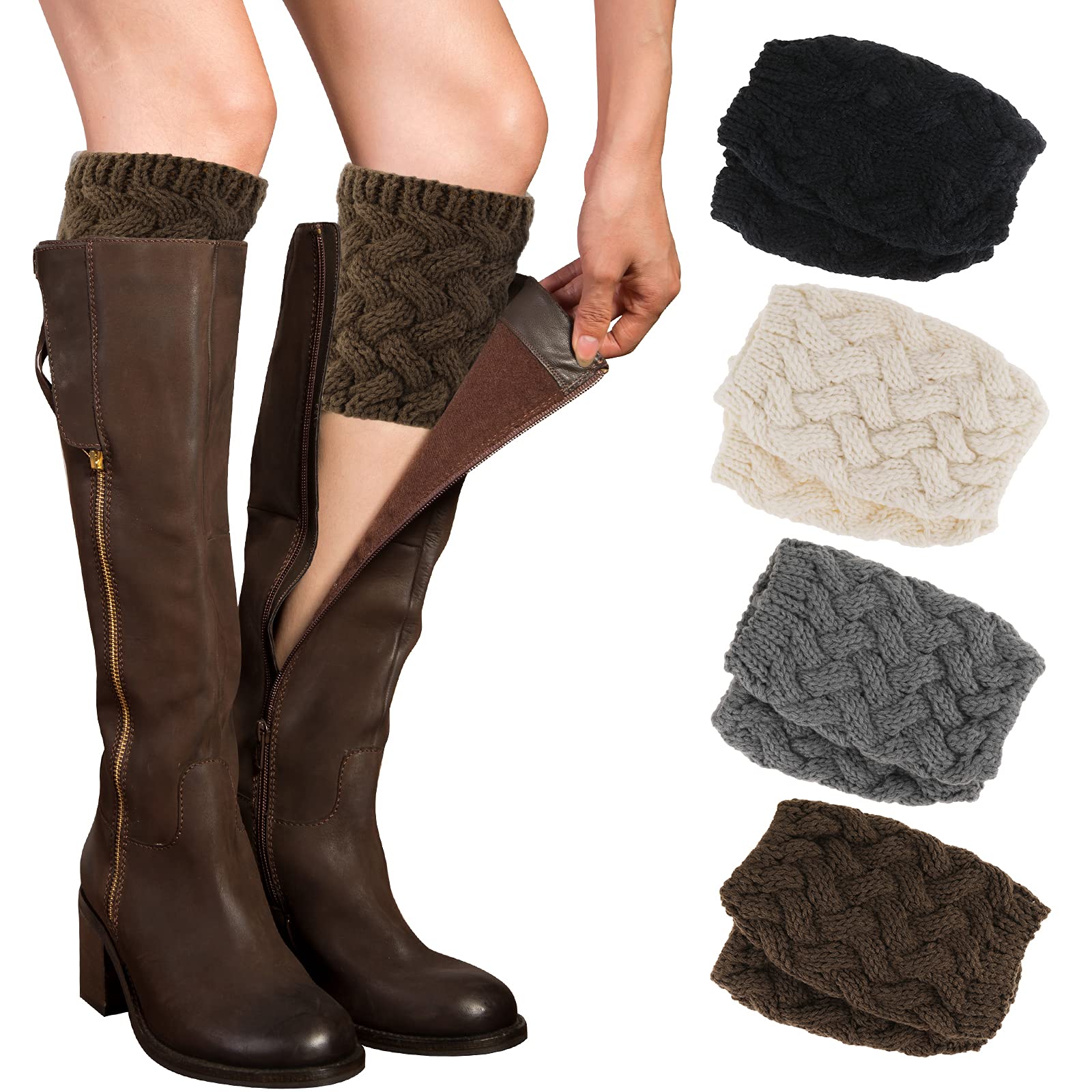 PHOGARY 4 Pairs Winter Warm Boot Cuffs for Women Crochet Knitted Boot Socks for Gilrs Short Leg Warmers