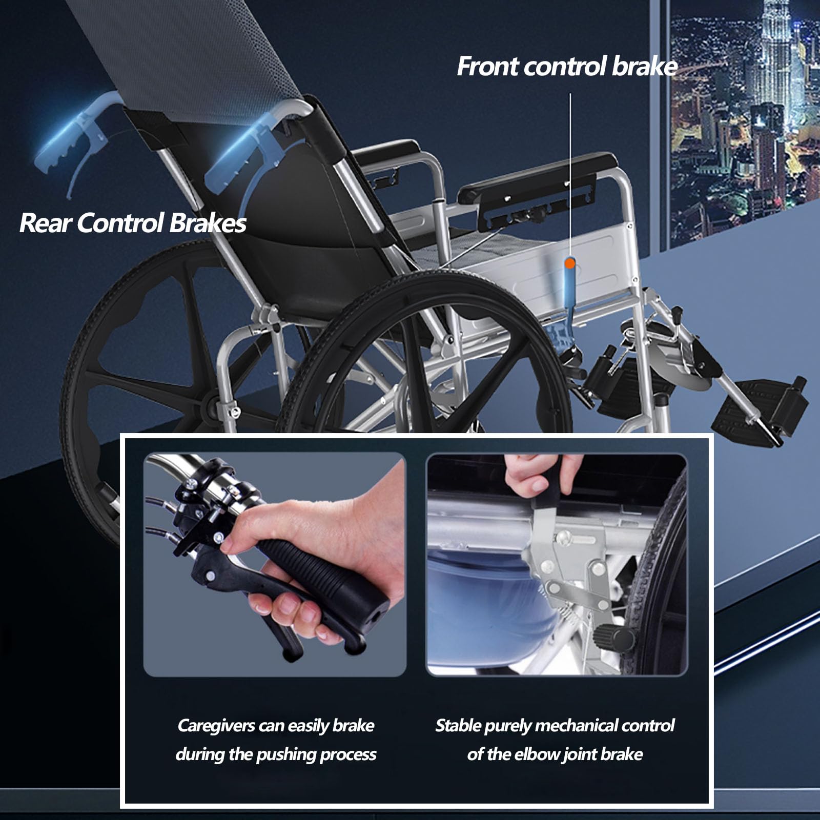 Silla de ruedas autopropulsada de aluminio, plegable, ligera, manual, con frenos de mano, silla de ruedas portátil para adultos para tránsito, diseño ultra compacto