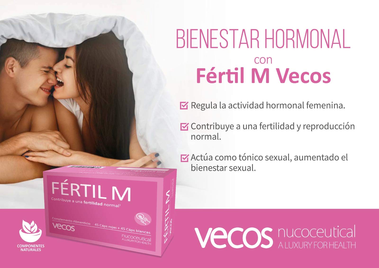 Fértil M Vecos para Ayudar a la Fertilidad de la Mujer | Suplemento Vitamínico con Inositol, Vitamina C y Ácido Fólico | Ayuda a la Concepción, Embarazo y Regular Actividad Hormonal