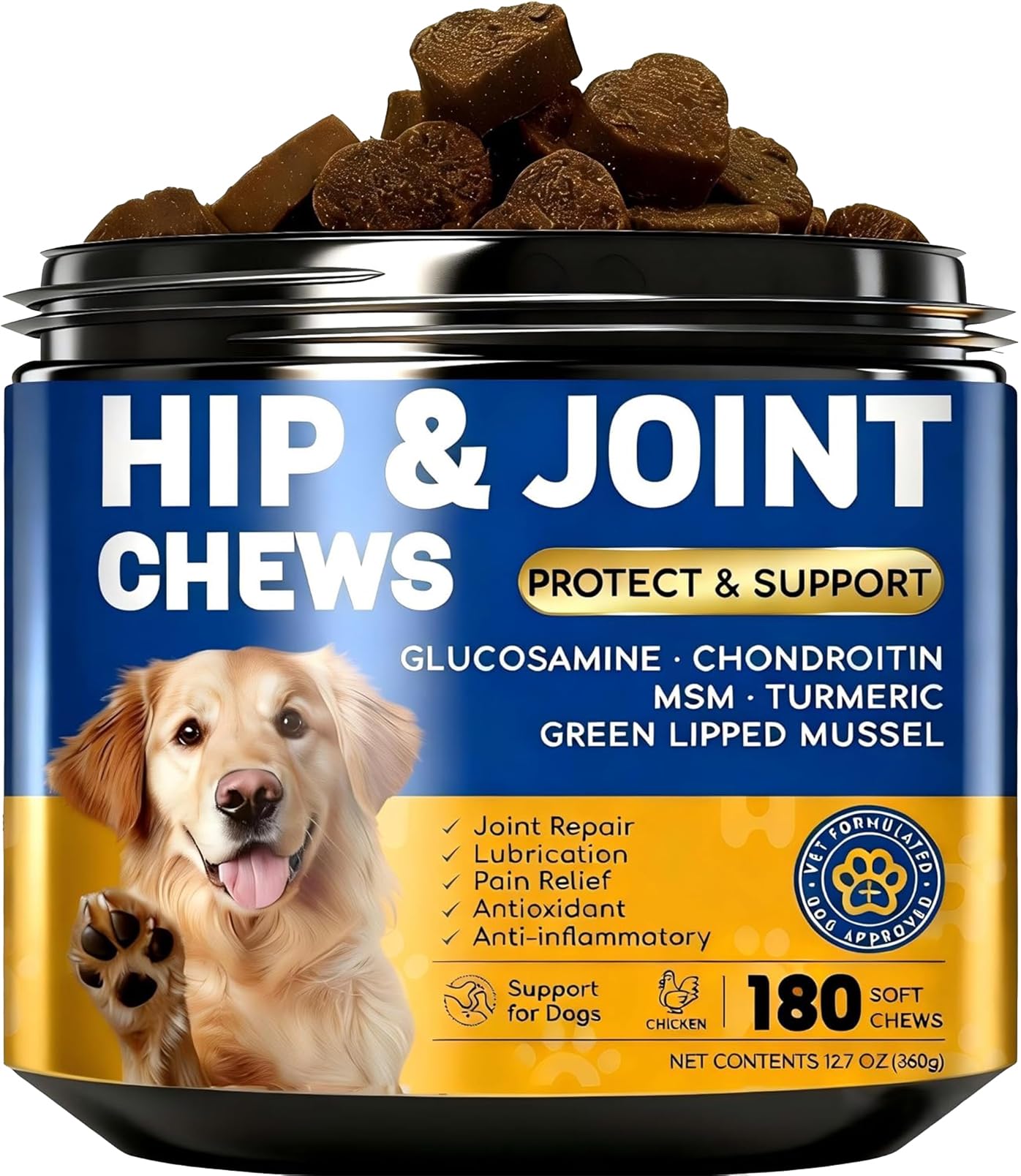 Glucosamine for Dogs 180pcs Joint Support Supplement Dog Hip and Joint Chondroitin Chews Treats with MSM Hemp Dog Joint Pain Relief Mobility Supplements