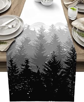 Double Love Fall Autumn Tree Cotton Linen Table Runner 13 x 90 inch Non-Slip Rectangular Kitchen Coffee Dining Table Decor for Wedding Party Holiday Dinner Forest Grey Black Wood-Land Mountain
