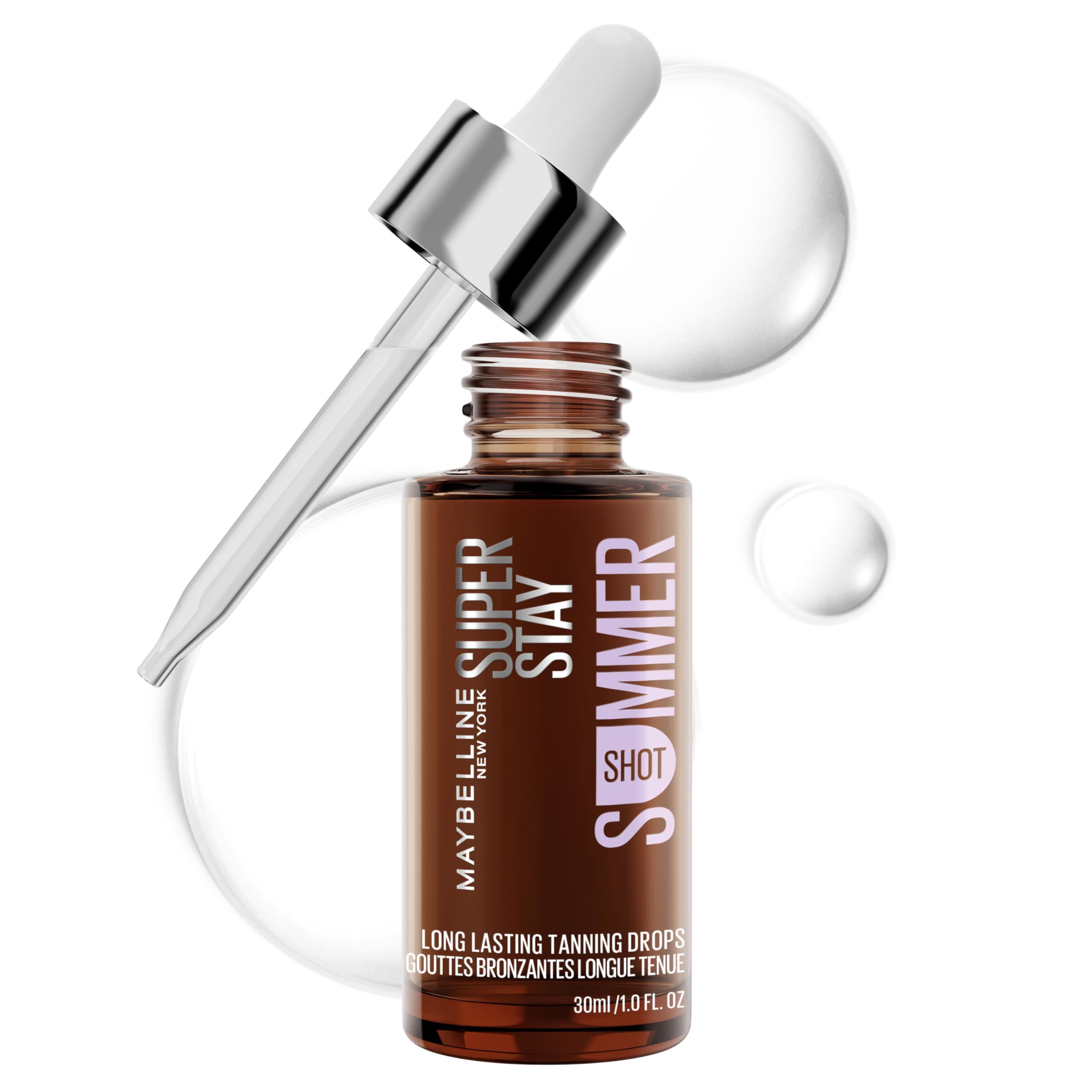 Maybelline Super Stay Summer Shot Face Tanning Drops, Customizable Self Tan for 96 Hours, with 2% Hyaluronic Acid For Face and Neck, Buildable, Streak-Free, Universal Shade, Summer Tan, 1 Count
