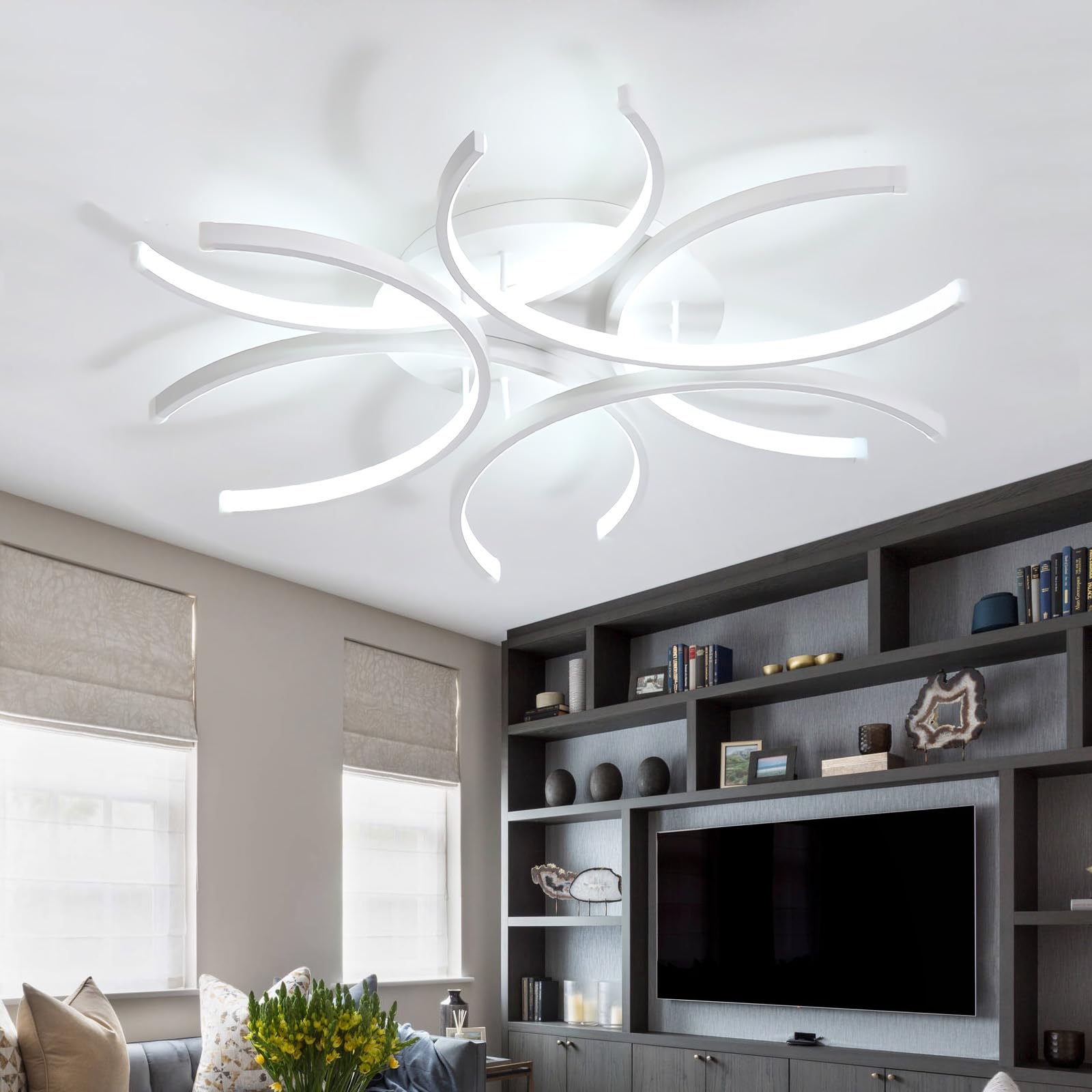 Dceinz LED Lampara Techo Dormitorio Regulable Moderno Lampara de Techo y Mando a Distancia Sala 6000K Luces Techo APP Grande Salon Lampara Plafon Techo Metal Blanco para Comedor, Cocina